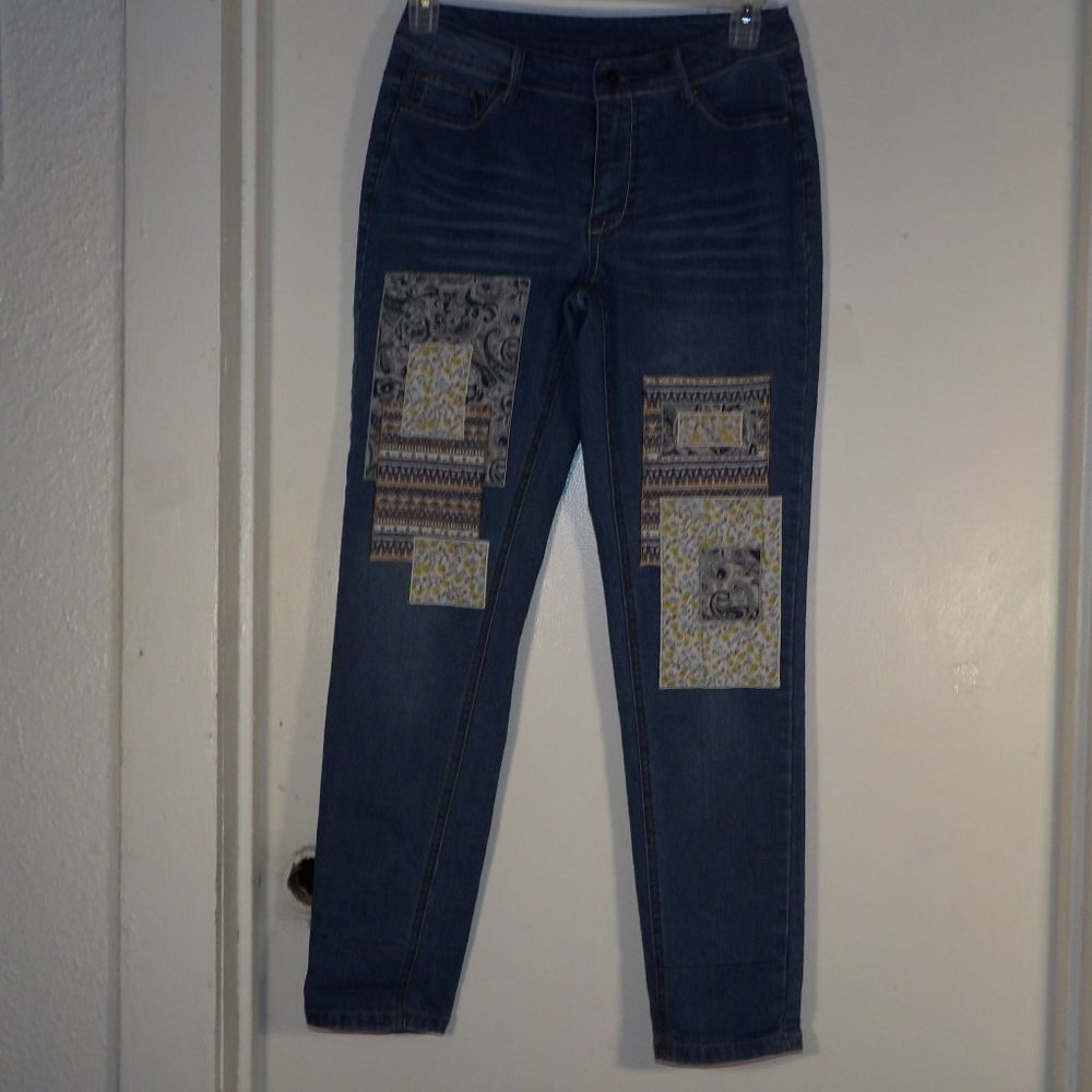 Multiples Patchwork Detail Straight Leg Jeans Sz 4 - image 1